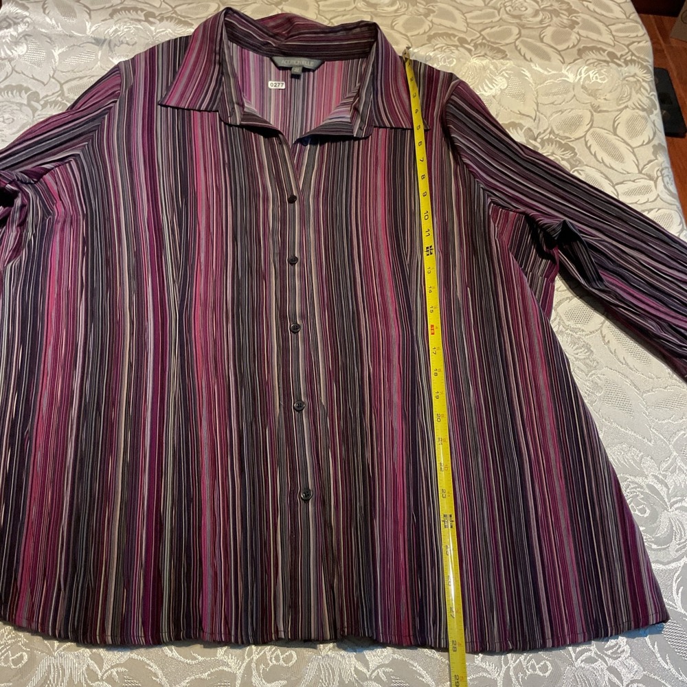 Addition Elle Button Up Top Women 22 Purple Excellent Striped Plisse 3/4 Sleeve - Picture 4 of 6